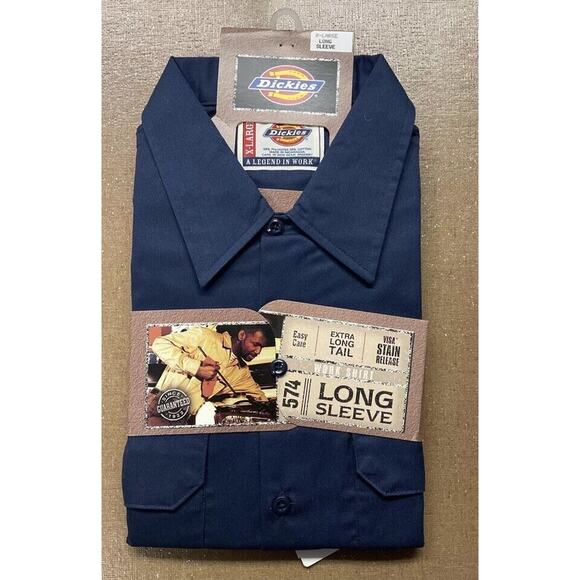 Dickies 574 Extra Long Tail Work Wear Shirt Mens XL Button Top Long Sleeve Blue - Picture 1 of 9
